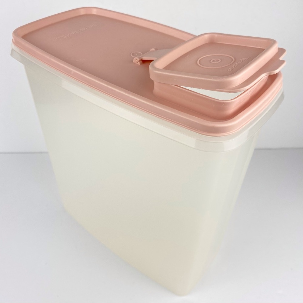 Tupperware Vintage Cereal Keeper 1588-6 Pink Lid Square Flip Top Cannister